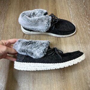Hey Dude Britt Black Fur Lined Slip On Shoes‎ 8